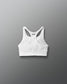 White sports bra with thin straps on a gray background