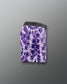 Purple tie-dye shorts with a brand logo on a gray background
