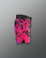 Pink and black patterned shorts on a gray background