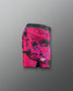 Pink and black patterned underwear with visible branding on a gray background