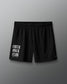 Black shorts with 'Faith Over Fear' text on a gray background