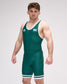 Man wearing a green wrestling singlet on a white background