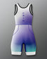 Gradient blue to white athletic suit on a gray background