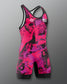 Pink and black athletic suit on a gray background