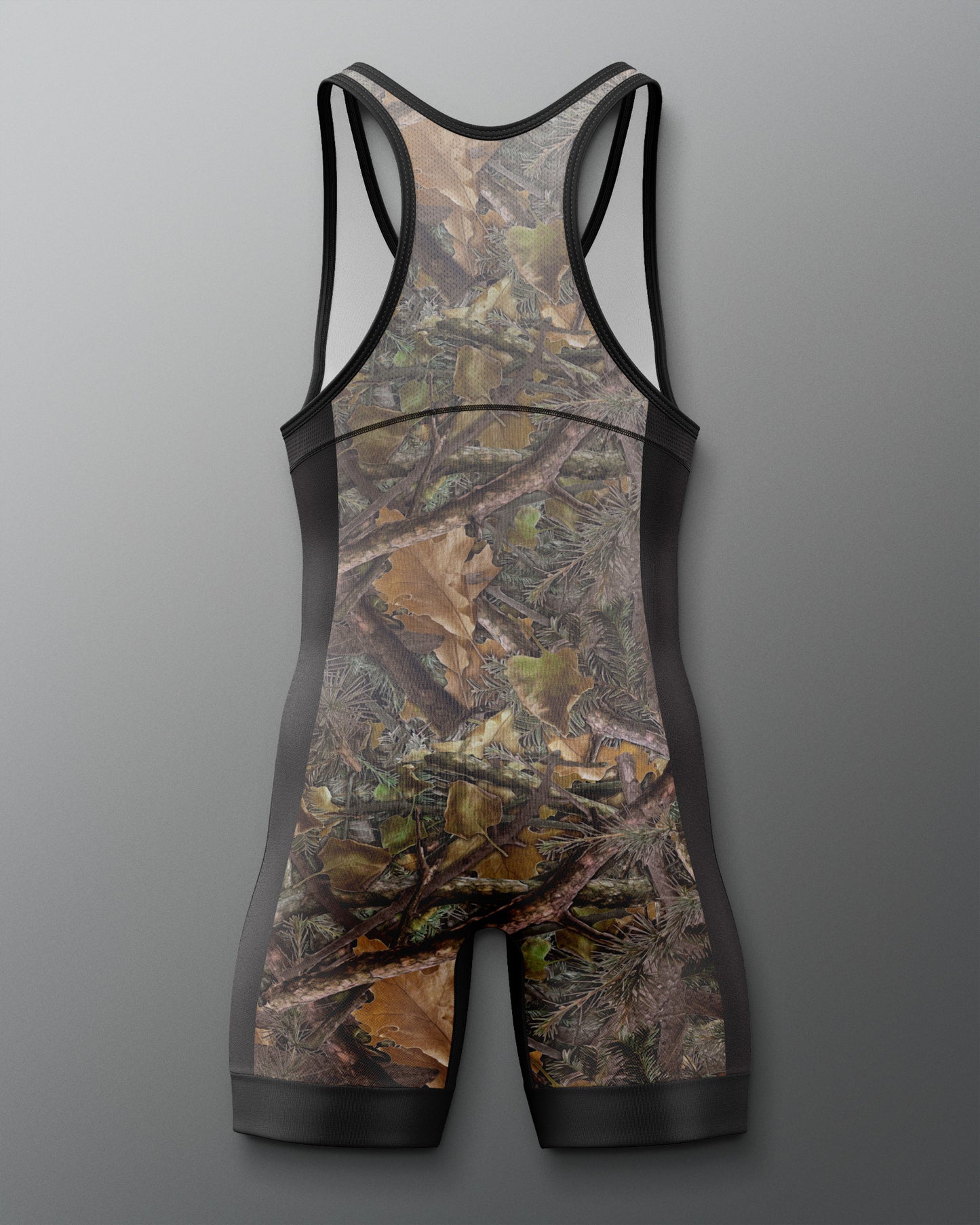 Camouflage wrestling singlet on a gray background