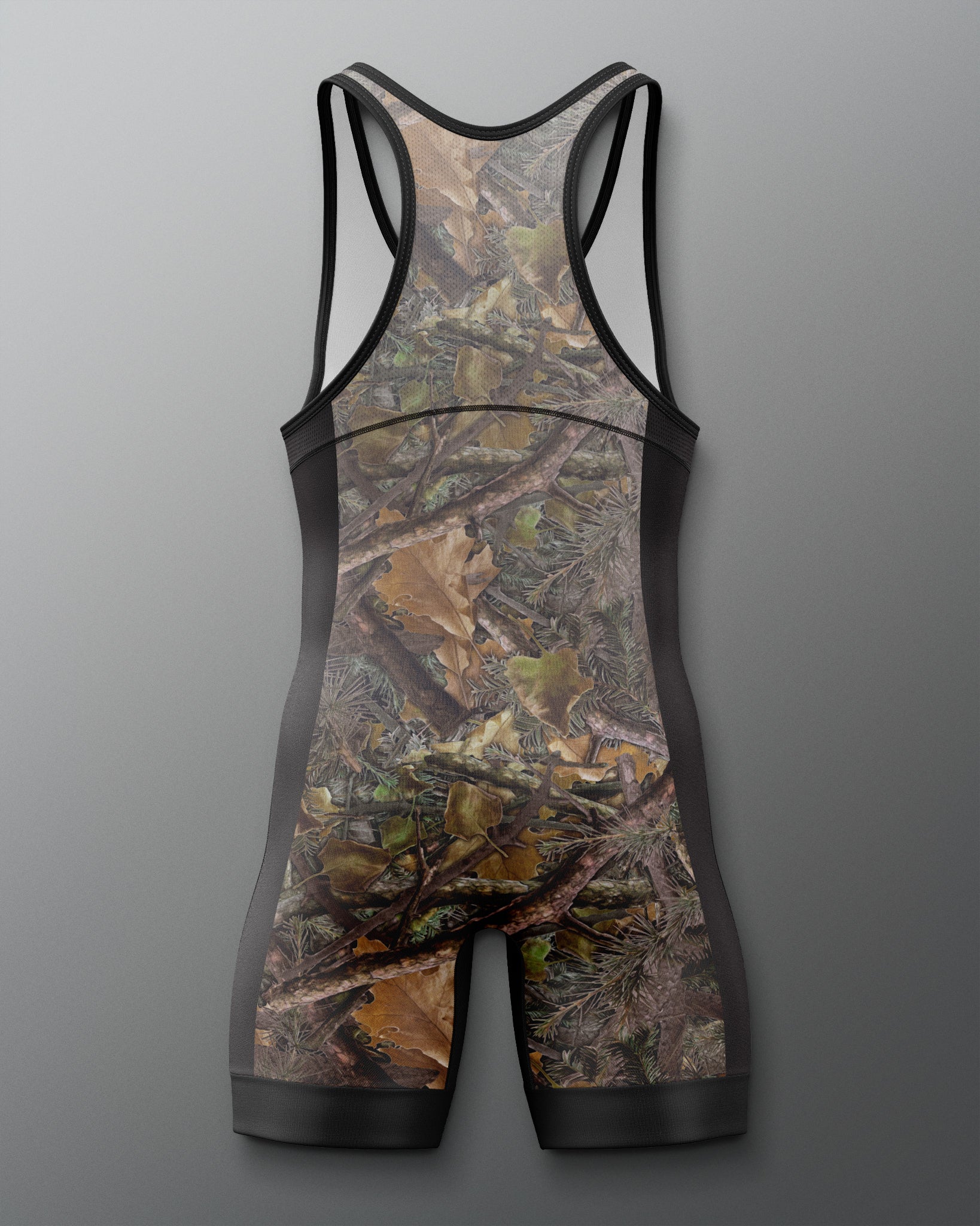 Camouflage wrestling singlet on a gray background