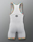 Gray wrestling singlet with colorful straps on a gray background