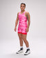 Person wearing a pink tie-dye wrestling singlet on a white background