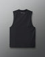 Black sleeveless shirt with text on a gray background