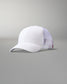 White cap with mesh back on a gray background
