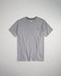 A gray short-sleeved t-shirt featuring a subtle design on the chest and a branded collar