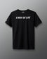 Black t-shirt with 'A Way of Life' text on a gray background with RUDIS wordmark logo