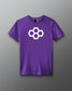 Purple t-shirt with a white quadhex logo on a gray background