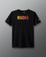 Black t-shirt with 'RUDIS' printed on a gray background