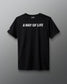 Black t-shirt with 'A Way of Life' text on a gray background