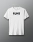 White t-shirt with 'RUDIS' printed on a gray background