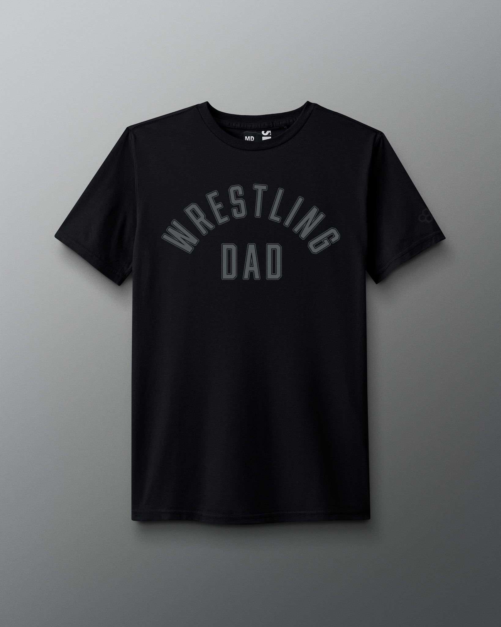 Black RUDIS Shirt with Grey "Wrestling Dad" word mark on front of shirt