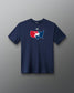 A navy blue t-shirt with usa wrestling graphic of the United States map in red and blue colors, and a logo at the center.