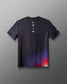 Black t-shirt with gradient design on a gray background