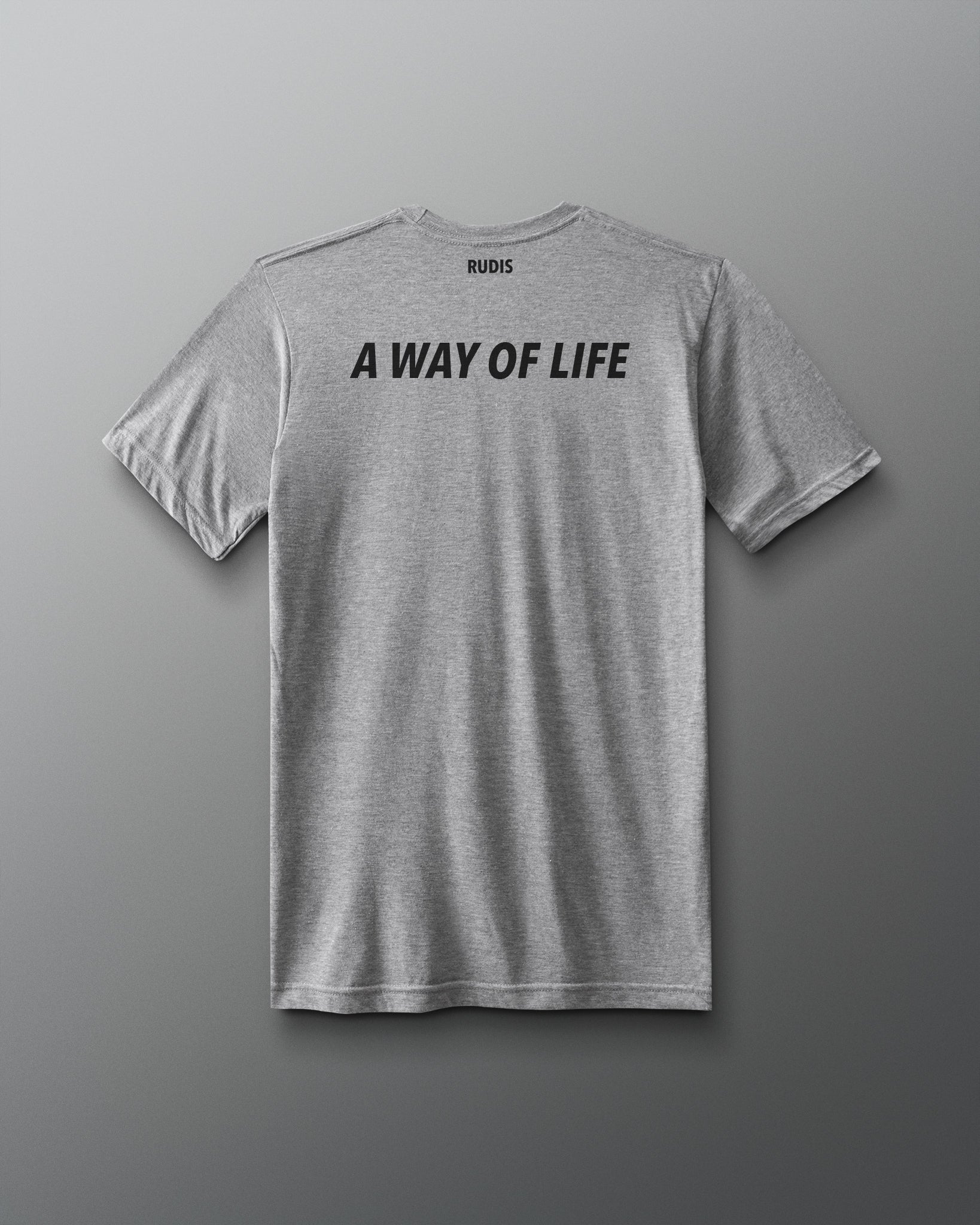 Gray t-shirt with 'A Way of Life' text on a gray background