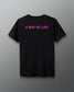 Black t-shirt with 'A Way of Life' text in pink on a gray background