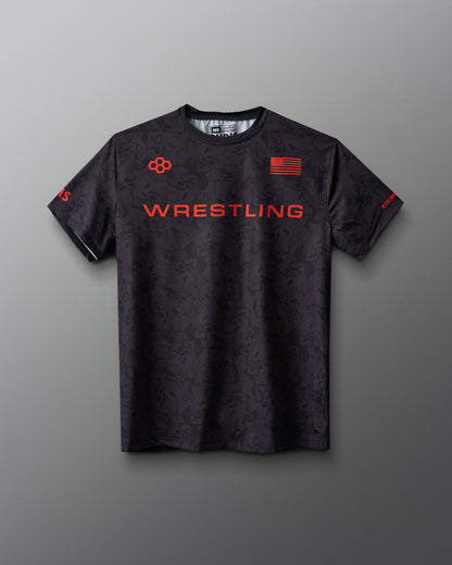 Wrestling Wordmark Black Camo Sublimated T-Shirt