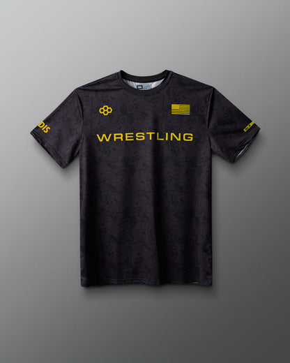 Wrestling Wordmark Black Camo Sublimated T-Shirt