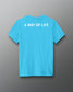 Blue t-shirt with 'A WAY OF LIFE' text on a gray background
