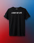 Black t-shirt with 'A Way of Life' text on a gradient background