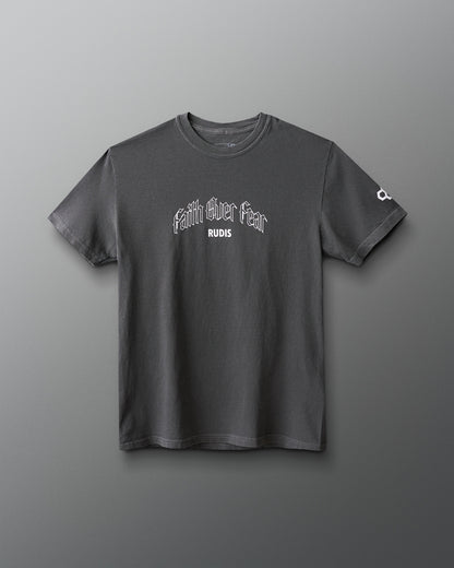 Gray t-shirt with white text on a gray background
