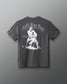 Gray t-shirt with a graphic design on the back against a gray background