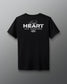 Black t-shirt with white text on a gray background - Take Heart and Overcome text back of shirt