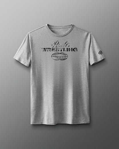 Grey shirt - front with RUDIS Wrestling black word mark graphics