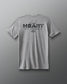 Grey t-shirt HEART and Overcome RUDIS black text on back of shirt