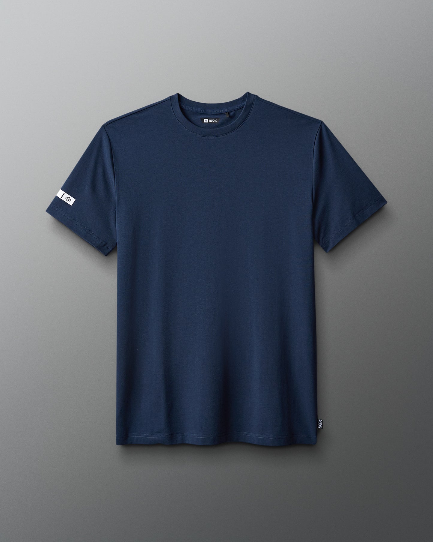 Navy blue t-shirt on a gray background