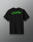 Black t-shirt with 'Wrestling' in green on a gray background