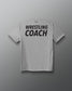 Gray t-shirt with 'Wrestling Coach' text on the back against a gray background
