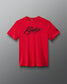 Front view of the RUDIS Script Elite Super Soft T-Shirt in red with black RUDIS script logo.