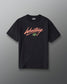 Front view of RUDIS Script Wrestling Classic Cotton T-Shirt in Black featuring coral Wrestling script lettering and a green Hex logo.