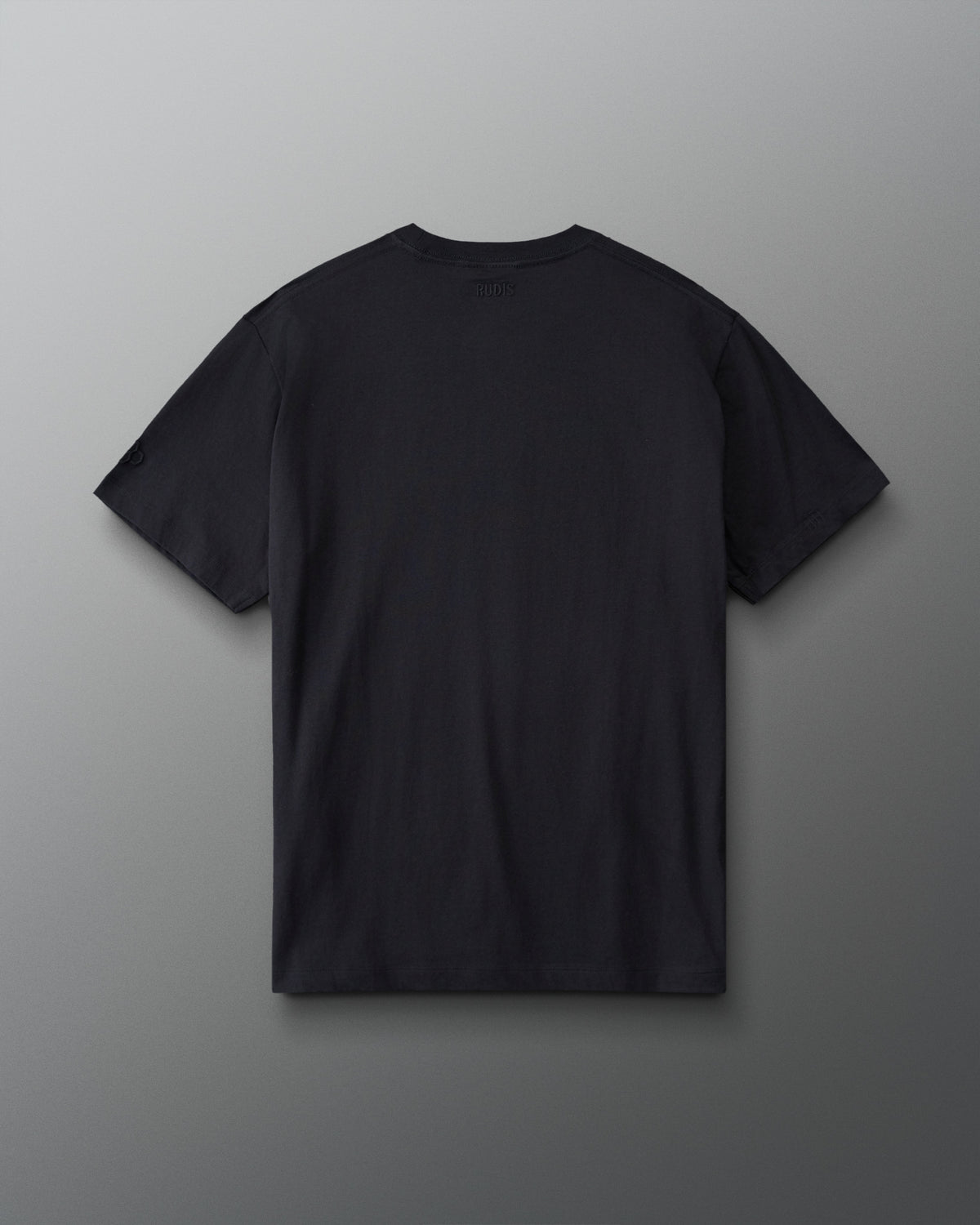 Back view of RUDIS Script Wrestling Classic Cotton T-Shirt in Black with a clean back design and tonal RUDIS branding below the collar.