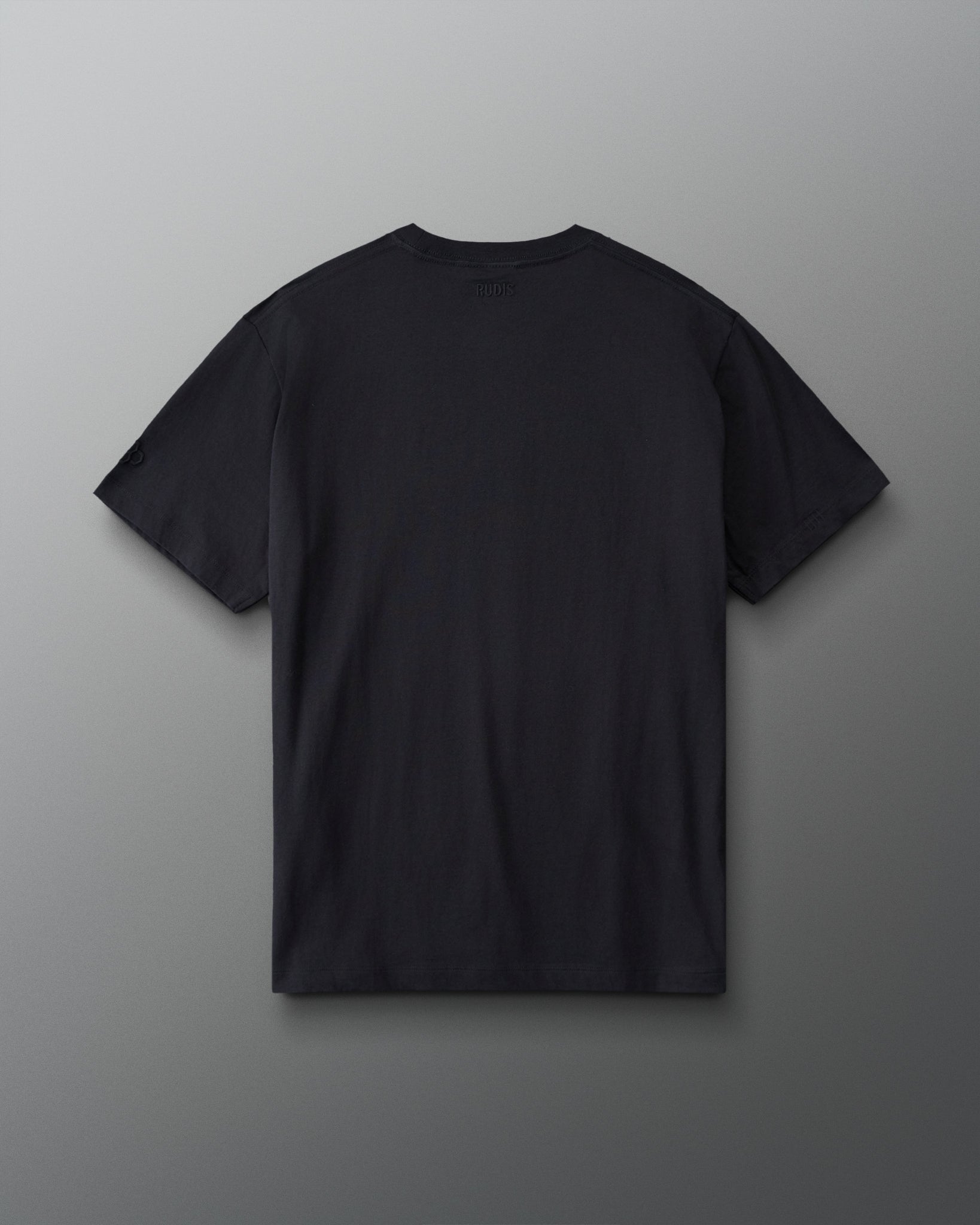 Back view of RUDIS Script Wrestling Classic Cotton T-Shirt in Black with a clean back design and tonal RUDIS branding below the collar.