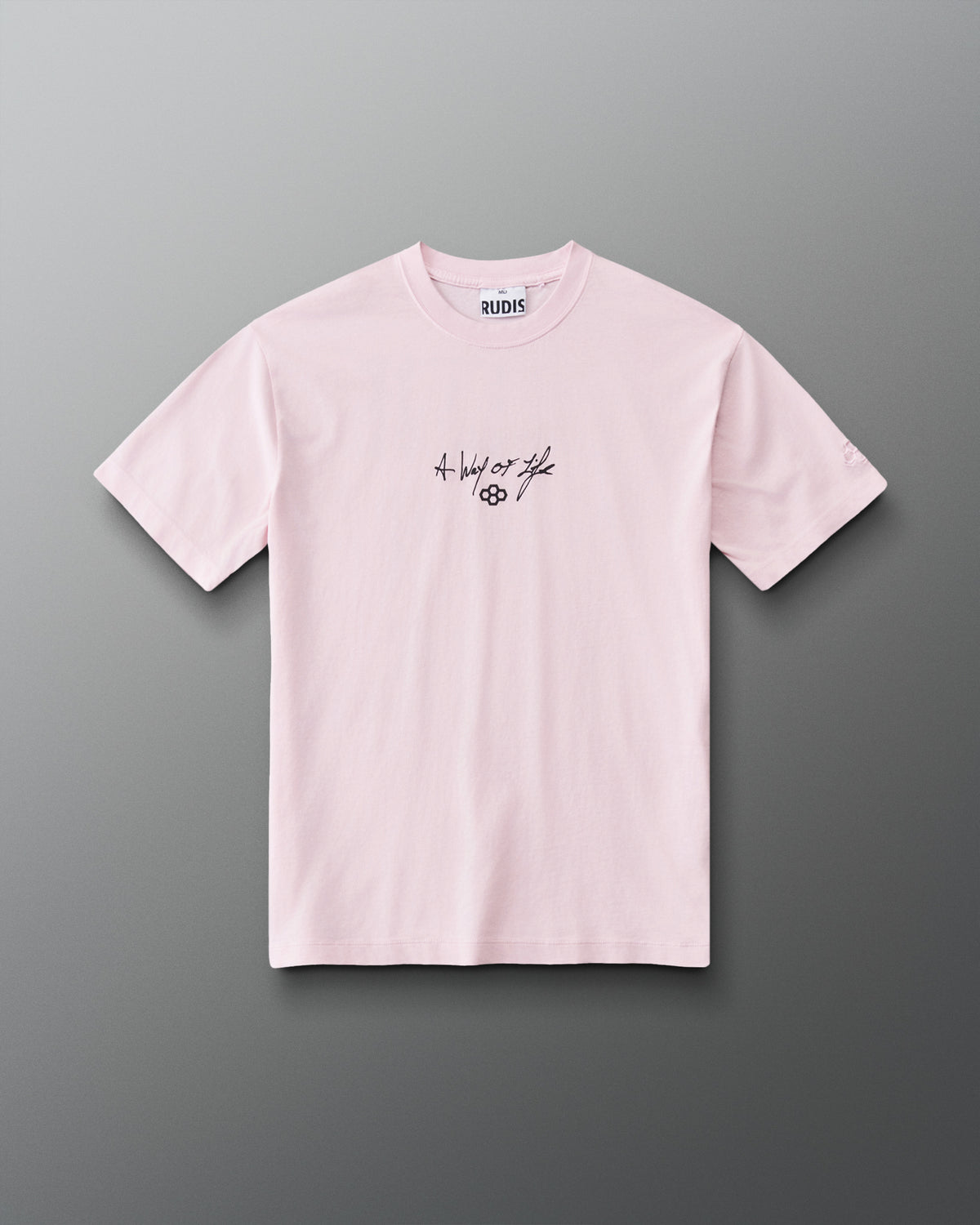 Front view of the RUDIS Faith Over Fear Classic Cotton T-Shirt in Washed Pink featuring black A Way of Life chest graphic.