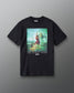 Front view of the RUDIS Divine Struggle Relaxed Cotton T-Shirt in Washed Black with colorful vintage wrestling artwork and The Oldest Sport graphic.