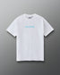 Front view of RUDIS Relaxed Cotton T-Shirt in White-Blue featuring light blue RUDIS chest logo, short sleeves, and relaxed crewneck silhouette.