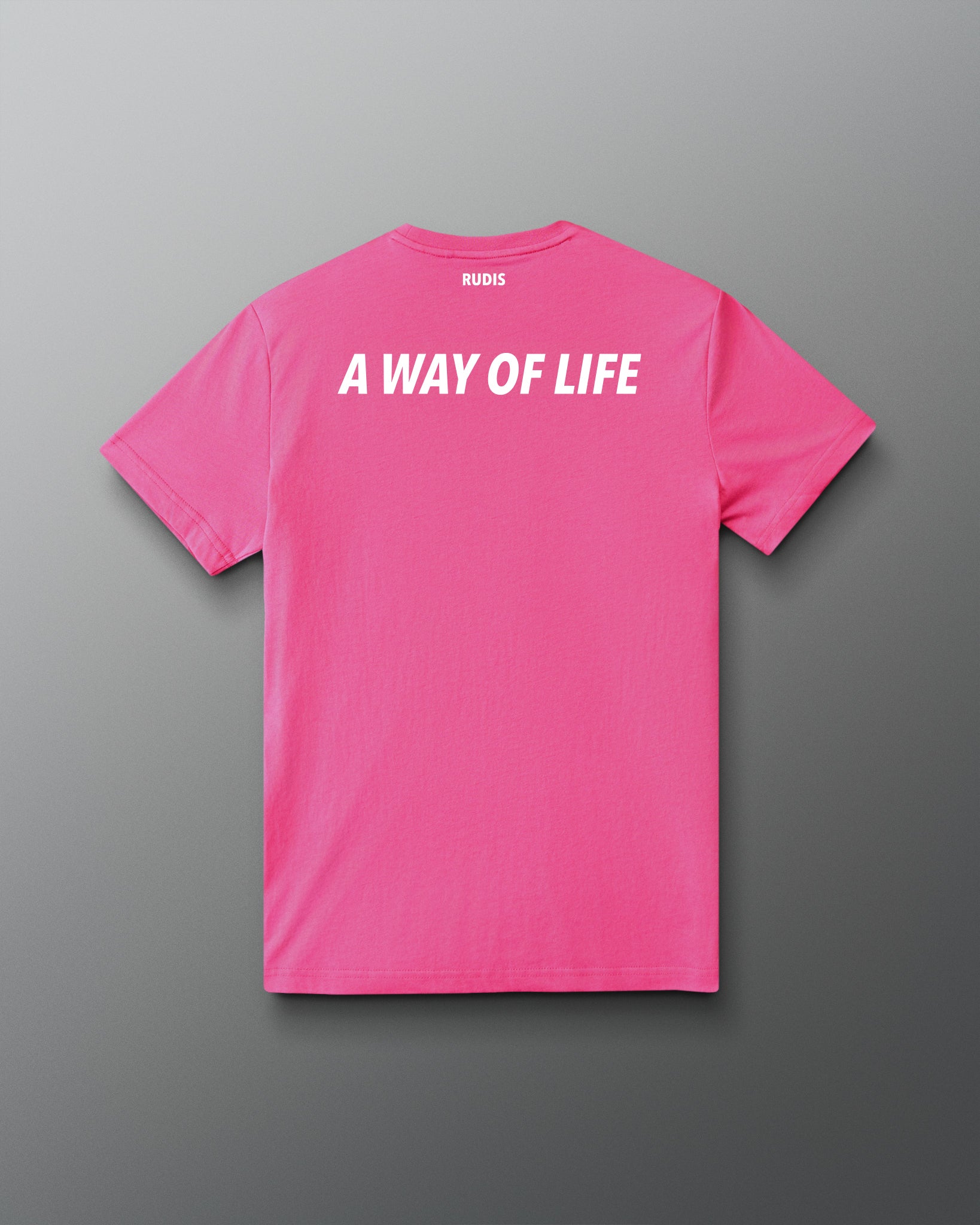 Back view of the pink RUDIS Wrestling Mom Club Elite Super Soft T-Shirt with white “A Way of Life” graphic.