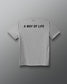 Gray t-shirt with 'A Way of Life' text on the back against a gray background