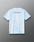Back of the blue tie-dye RUDIS Samurai Ikigai Classic Cotton T-Shirt featuring an Ikigai-inspired message about purpose, passion, values, and vocation.