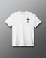 White RUDIS Cross Elite Super Soft T-Shirt featuring a black cross chest graphic and subtle RUDIS sleeve branding.
