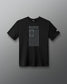 A black short-sleeve crewneck t-shirt with a gray graphic on the front featuring the word 'RUDIS' above a stylized flag design, displayed against a dark gray gradient background.