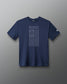 A navy blue short-sleeve t-shirt with a dark gray graphic on the front featuring the text 'RUDIS' and a vertical flag-like design, displayed against a neutral gray background.